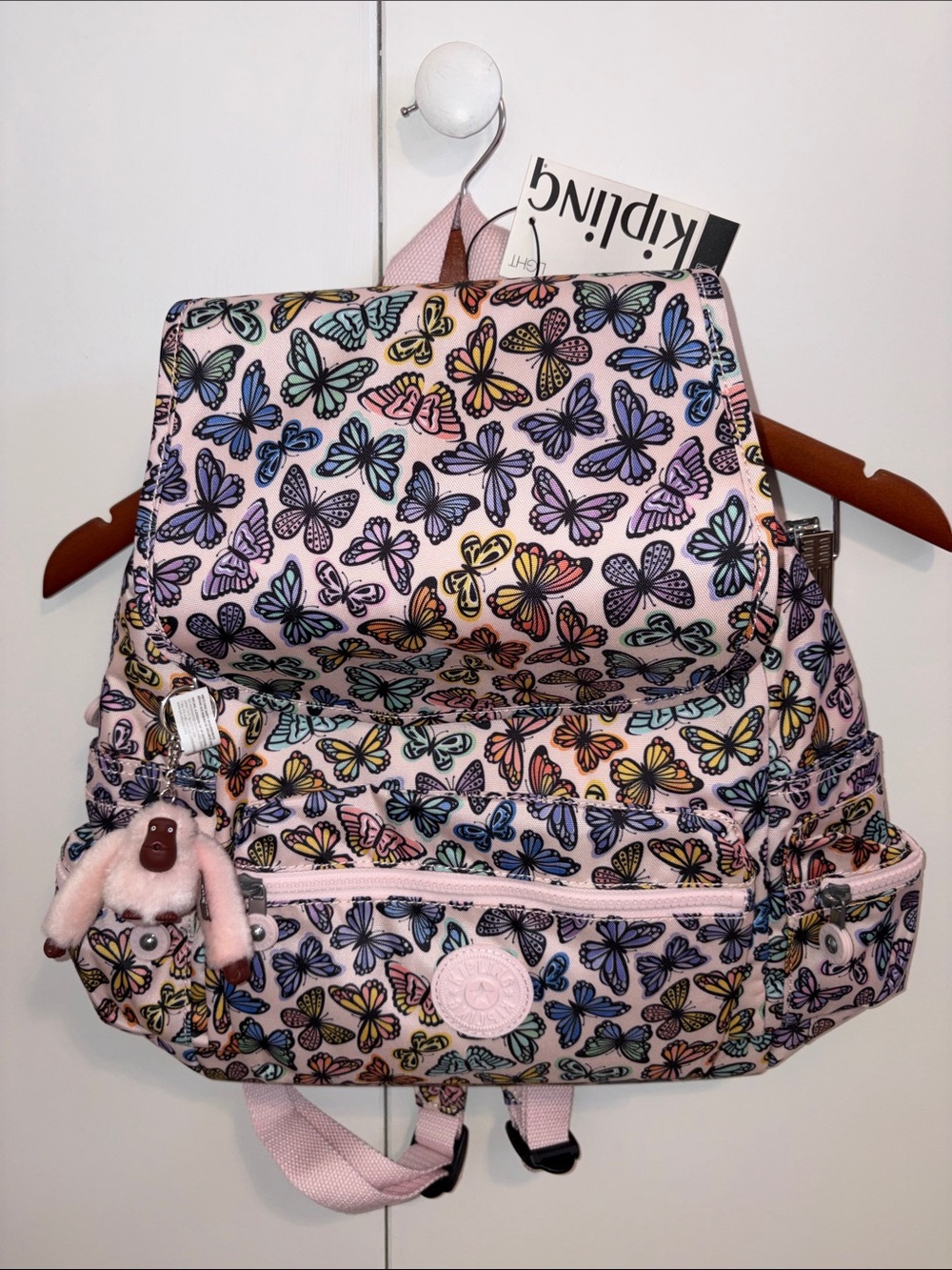Kipling Pink Multicolor Butterfly Print Backpack
